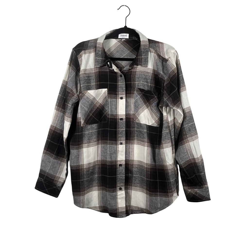 Weekends‎ Everyday Flannel Shirt Womens Brown Black Plaid Button Down Large